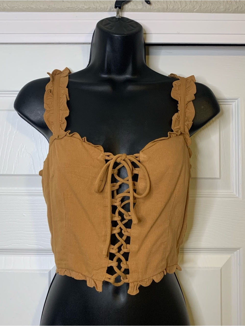 Forever 21 Tan Rust Brown Laced Up Front Crop Top